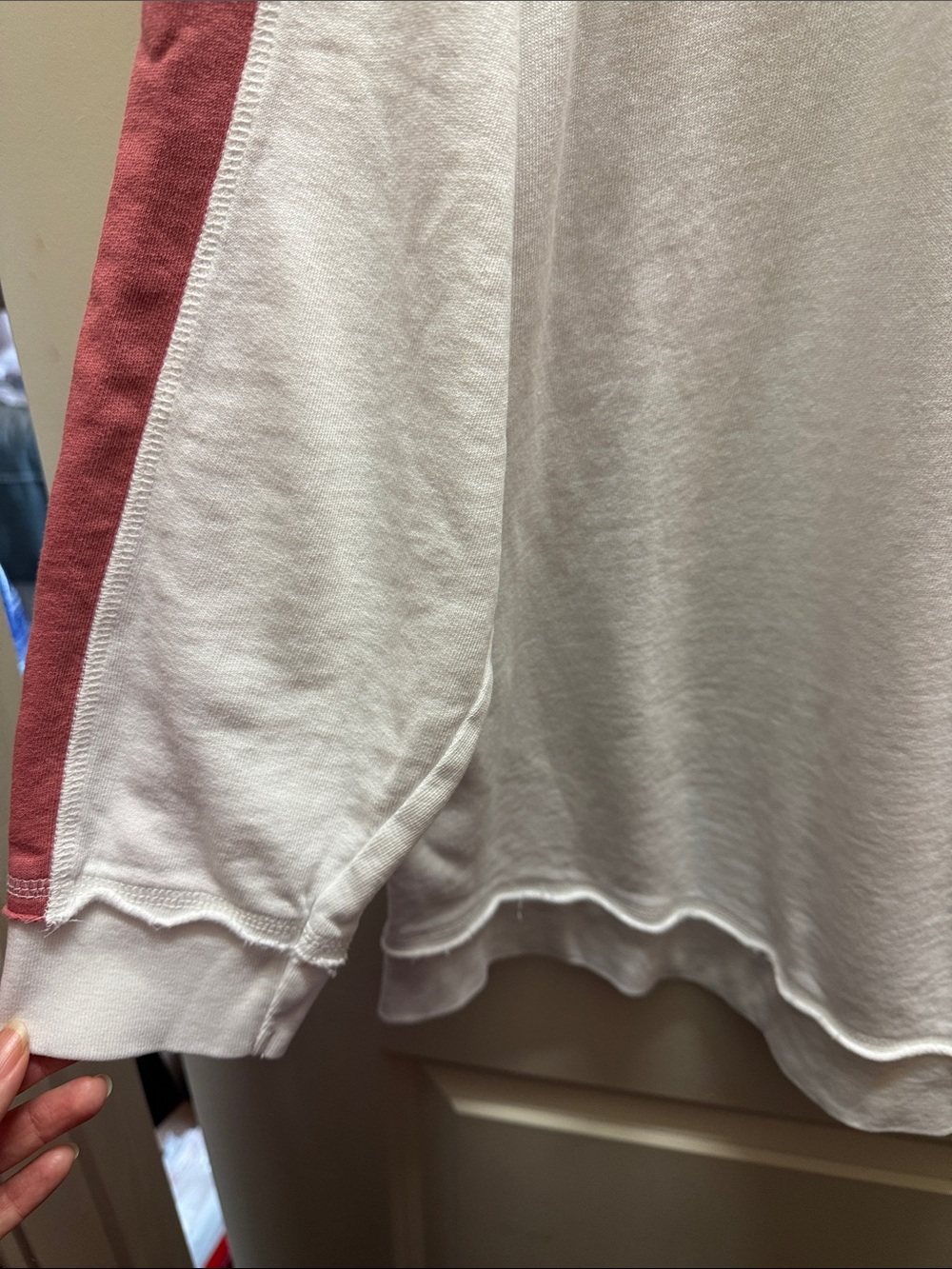 True Craft White Pullover with Dusty Rose Raglan Sleeves - Picture 4 of 8